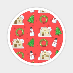 Christmas Pattern - Red Background Magnet